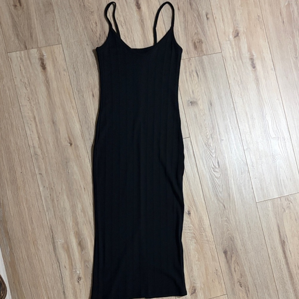 Wild Fable Black Ribbed Midi Dress
